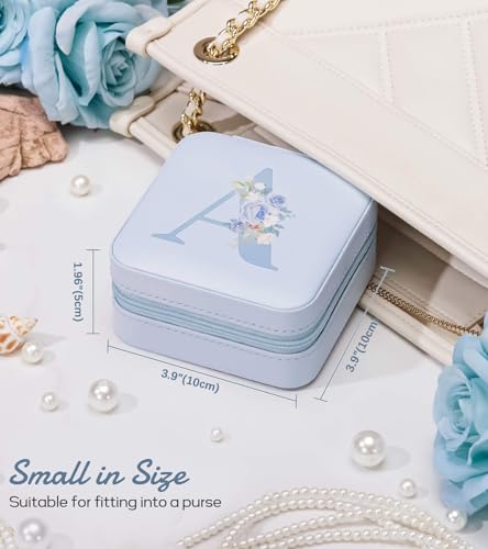Enthralite Travel Jewelry Box for Gift: Traveling Jewelry Case for Girls Women - Mini Organizer for Necklaces Earrings Blue A
