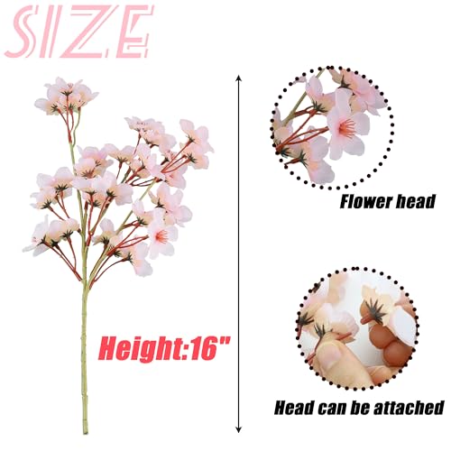 SITUMEIZI 6Pcs Artificial Cherry Blossom Branches Decor Fake Flowers Silk Spring Faux Flowers 16" Peach Bouquet for Home W...
