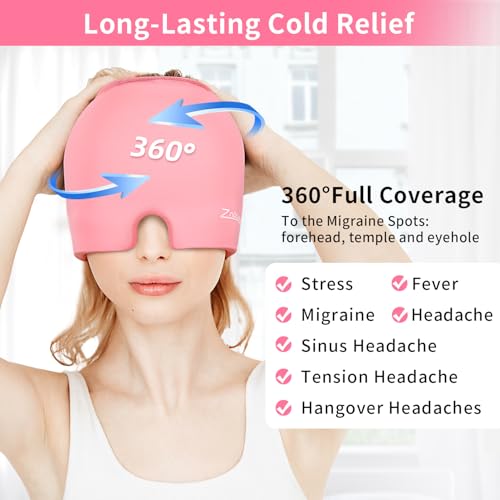 ZNÖCUETÖD Migraine Headache Relief Cap Hat Full Head ice Pack Wrap Cooling Gel Ice Beanie Cold Cap Hot/Cold Compress Thera...