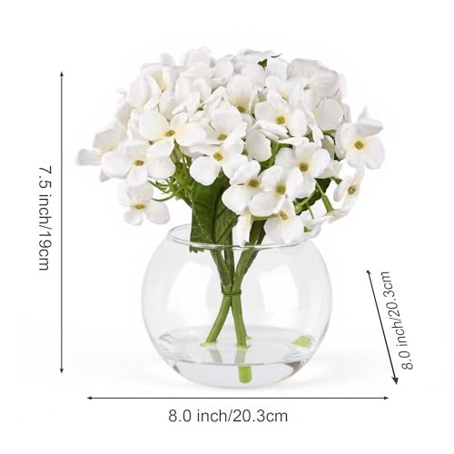 CZWBE 2 Pcs Hydrangea Artificial Flowers - Fake Flowers Real Touch Floral Arrangement with Faux Water in Glass Vase, Home,...