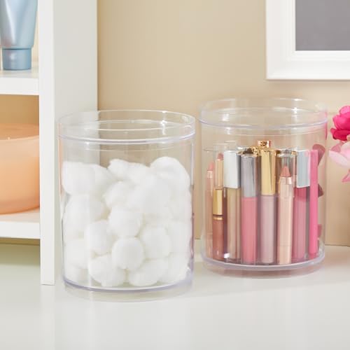 STORi Bella Tall Scrunchie Holder | Stackable Clear Plastic Container (Set of 2) Round Vanity Storage Organizers with Lids...