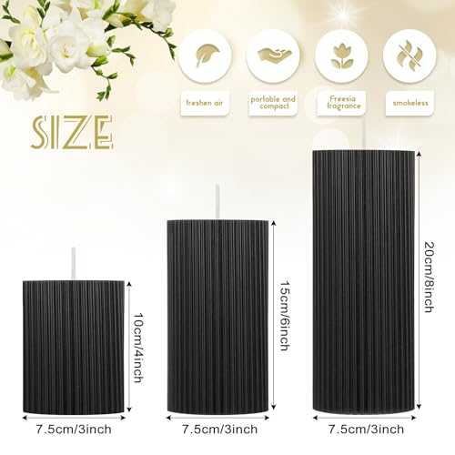 Conelist Ribbed Pillar Candles Set of 3, Width 3" High 4" 6" 8" Large Soy Wax Orchids Scented Pillar Candles Aesthetic Rib...