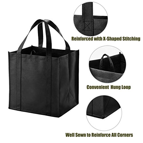 NERUB 10 Pack Reusable Reinforced Handle Grocery Bags - Heavy Duty Large Shopping Totes with Thick Plastic Bottom can hold...