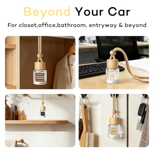 C Classy Car Air Freshener Hanging 2 Pack, Mahogany Teakwood Essential Oil Diffuser, Cute Glass Bottle, Long-Lasting Fragr...