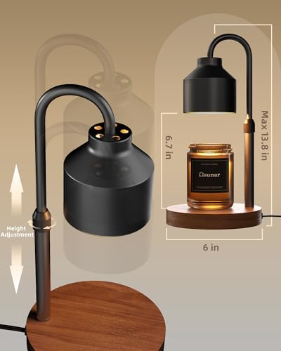LISUNAR Electric Candle Warmer Lamp Black, Candle Lamp Warmer with Timer, Wax Warmer Lamp for Jar Candles, Adjustable Heig...