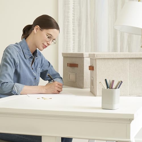 KIBAGA Aesthetic Pen Holder for Desk - Modern Concrete Pencil Holder - Cute and Functional Desk Organizer for Office Suppl...