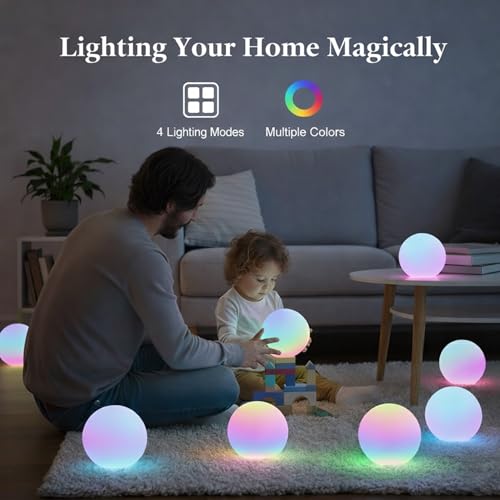 callyan 1 Pack 3-inch Smart Sphere Night Light, Rechargeable LED Ball Lights, 16 RGB Color Change Mood Lighting, Waterpro ...
