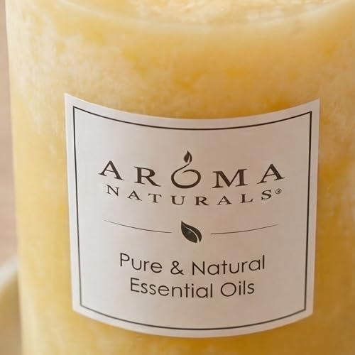 Aroma Naturals Essential Oil Orange and Lemongrass Scented Pillar Candle, Ambiance, 2.5 inch x 4 inch, Yellow