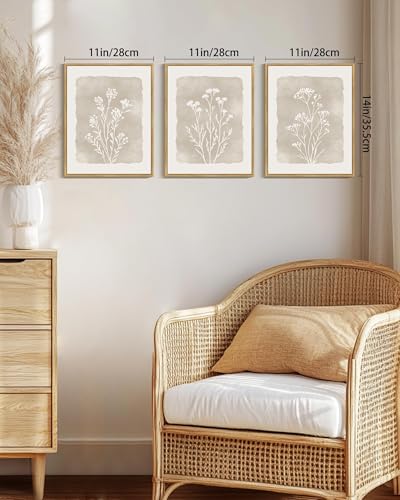 KUVIOKE Boho Botanical Flower Framed Wall Art Farmhouse Vintage Floral Wall Painting Rustic Wildflower Neutral Prints Artw...