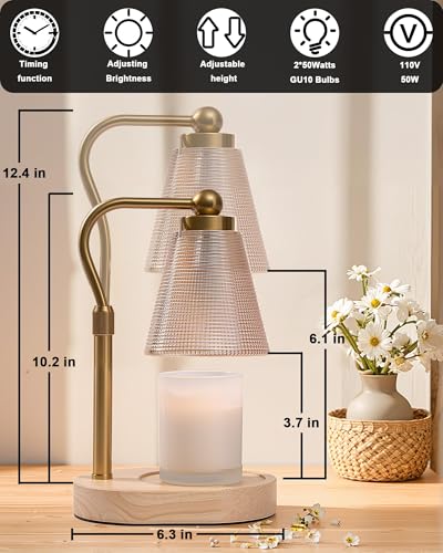 HONGZZI Candle Warmer Lamp with Timer, Dimmer, Adjustable Height, 2 Replacement Bulbs, Electric Candle Warmer for Jar Cand...