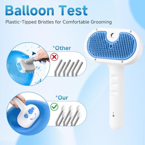 Pet Steam Brush for Dog & Cat - 3-in-1 Steam Grooming Brush for Shedding & Hair Removal - Self Cleaning Spray Comb with Mi...