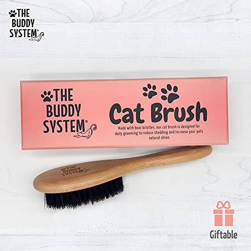 The Buddy System Cat Brush with Boar Bristle and Wooden Handle, Professional Grade Daily Grooming Hairbrush, Reduce Sheddi...