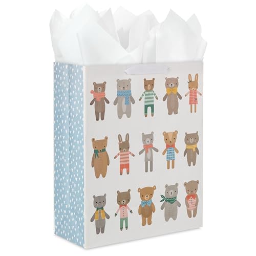 Hallmark 15" Extra Large Gift Bag with Tissue Paper (Bears and Bunnies) for Kids, Baby Showers, First Birthdays