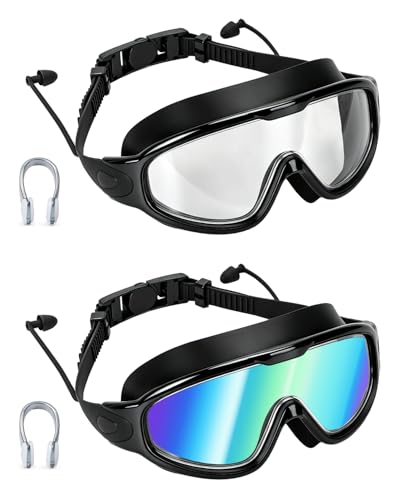 PADONISE Anti Fog Swimming Goggles 2 Pack for Men Women – Polarized & Clear Adult Swim Goggles with UV Protection, 180° Wi...