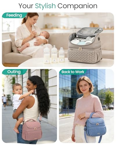 Leadvenst Breastmilk Cooler Bag - Large Capacity 12L & 10-Hour Insulated Bottle Cooler Bag with Detachable Divider for Tal...