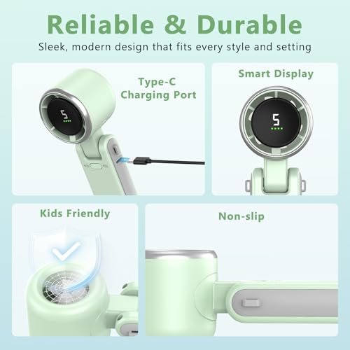Portable Handheld Turbo Fan, 180° Foldable Mini Desk Fan with 5 Wind Speed, Portable Fan Rechargeable, LED Display, Small ...