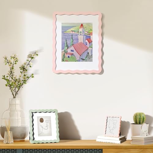 NWDCLF 5x7 Cute Picture Frame, Wavy Curved Photo Frame with 4x6 Mat and Real Glass, Unique Funky Frame for Table and Wall ...