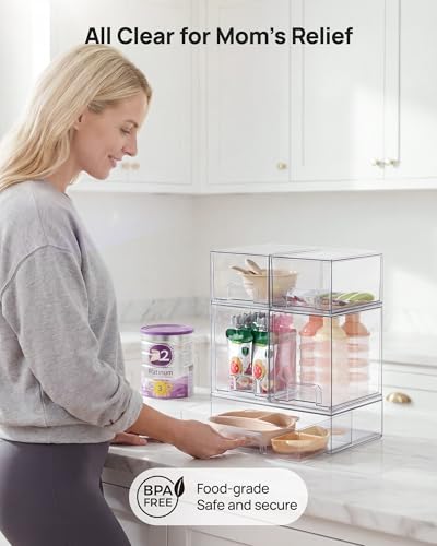Vtopmart Stackable Storage Drawers Set of 5, Clear Plastic Organizer Bins for Baby Bottle, Beauty Supplies Storage, Ideal ...