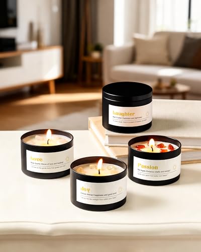 AOOVOO Crystal Energy Candles Set for Women - 4 Pack 26 oz Soy Wax Candles for Home Scented, 200 Hour Long Lasting Candle,...