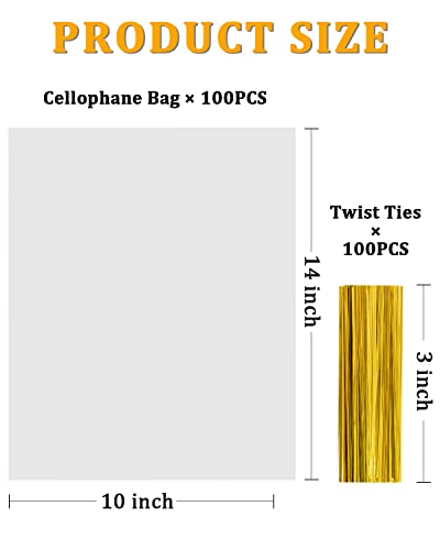 CUDICY 100pcs Cellophane Bags 10x14 Cellophane Wrap Goodie Bags Large Clear Gift Bag Party Favors Bag Clear Treat Bag with...