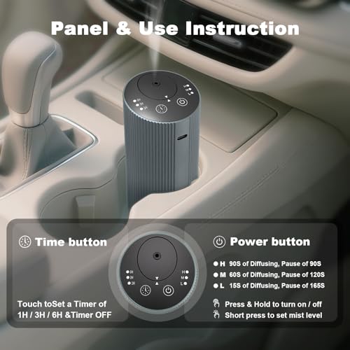 Waterless Essential Oil Diffuser for Home Car Office, Scent Diffuser with 4 Timer (1/3/6H & Off) & 3 Mist(L/M/H), Recharge...