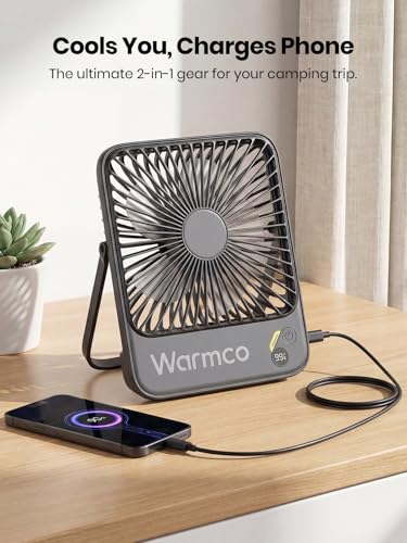 Warmco 10000mAh Portable Travel Fan 7-inch, Max 24H Runtime, Ultra-thin Quiet Rechargeable Battery Operated Desk Fan with ...