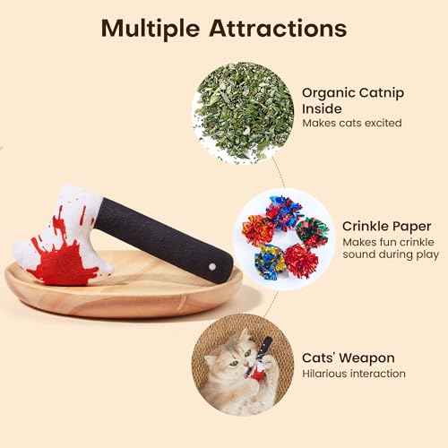 Potaroma 4Pcs Cat Toys, Horror Halloween Knife-Shaped Kitten Catnip Crinkly Sound Toys, Indoor Exercise for All Cat Breeds...