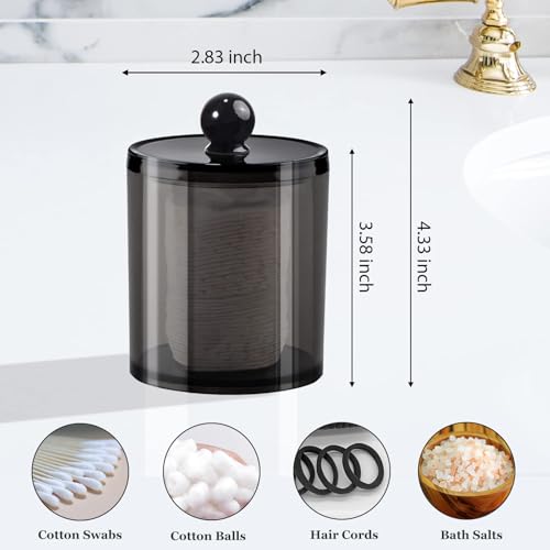 SheeChung 3-Pack Qtip Holder Black,Plastic Qtip Dispenser with Lids,Apothecary Jars with Labels,Minimalist Shatterproof Ba...