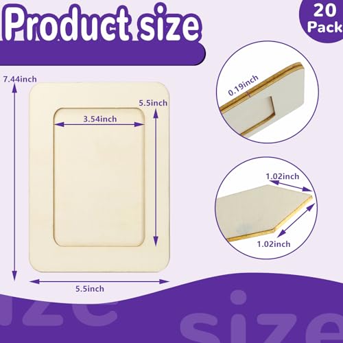 VOKOY 20 Pack Wooden Picture Frames for Crafts, DIY Wood Craft Picture Frames Bulk for 4" x 6" Photos,Unfinished Standing ...