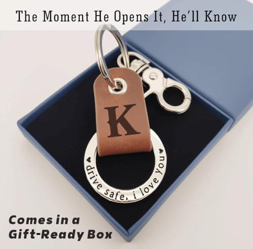 Custom Engraved Leather Keychain, Personalized Initial Key Ring for Him, Stainless Steel Couple Gift for Men & Women
