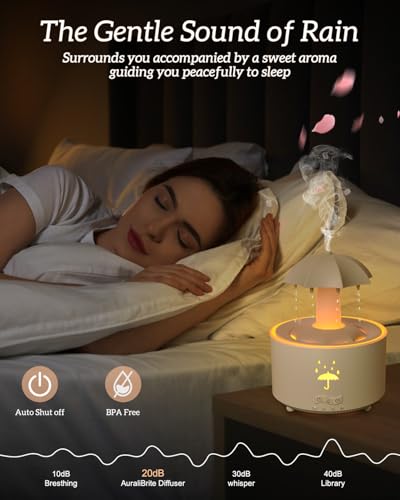 Aesthetic 2-in-1 Humidifier Oil Diffuser with 360° Rotating Raindrop & 7 LED Mood Lights,Ultrasonic Quiet Cool Mist Humidi...