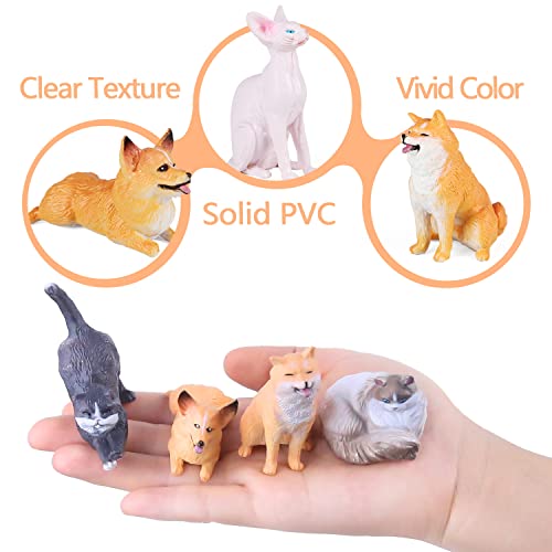 SIENON 12Pcs Dog and Cat Animal Toys, Mini Cute Plastic Puppy Kitten Pet Model for Kids Educational Preschool Learning Chr...