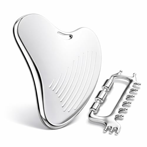 Yeamon Gua Sha Facial Tools & Massager Set, Stainless Steel Skin Care Tools for Face and Body, 3-in-1 Head Massage Combs &...