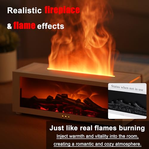 Holwim Fireplace Essential Oil Diffuser, Aromatherapy Diffuser, 150ml Ultrasonic Cool Mist Humidifier, 7 Colors Firelight ...