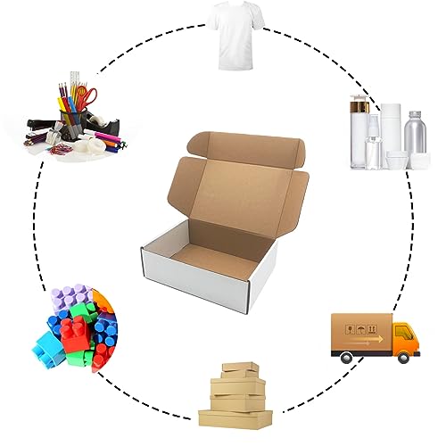 Livejun 8x6x3 inch Shipping Boxes Set of 25,White Corrugated Cardboard Box for Mailing Literature Mailer Small Business Pa...