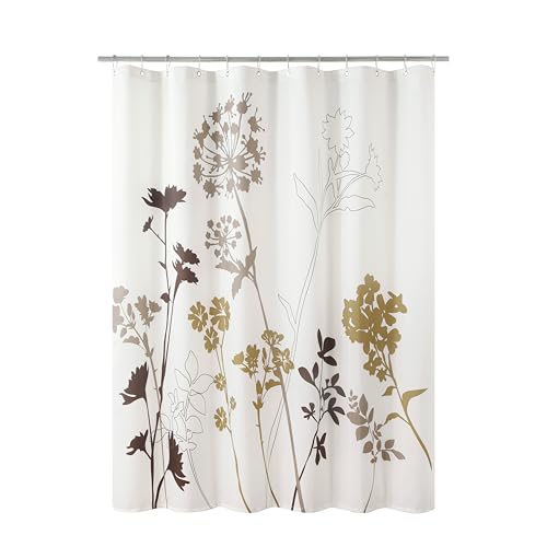 DS BATH Floral Fabric Shower Curtains for Bathroom, Cream Beige Brown Tan Flower Shower Curtain, Waterproof Washable Decor...