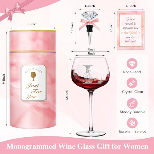 Personalized Gifts for Women - Monogrammed A-Z Wine Glass Customized Gifts, Unique Birthday Gifts for Women, Christmas Bas...