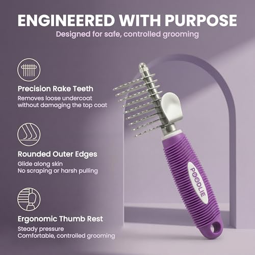 Poodle Dematting Fur Rake Comb Brush for Dogs and Cats - Long 2.5" Steel Safety Blades Metal Comb for Detangling Matted or...