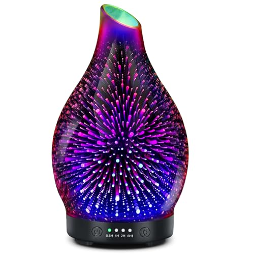 Essential Oil Diffuser 150ML -3D Firework Glass Aromatherapy Diffusers for Essential Oils with 4 Timer Setting Auto Shut-O...