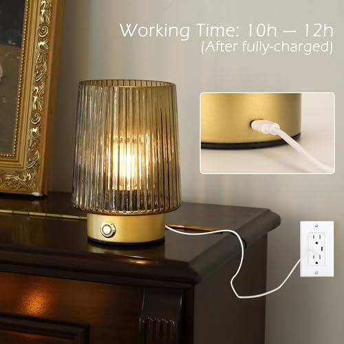 ULAROOM Cordless Lamp Rechargeable Battery Operated lamp, Glass Small Table lamp - Portable Dimmable Brightness Touch Wire...