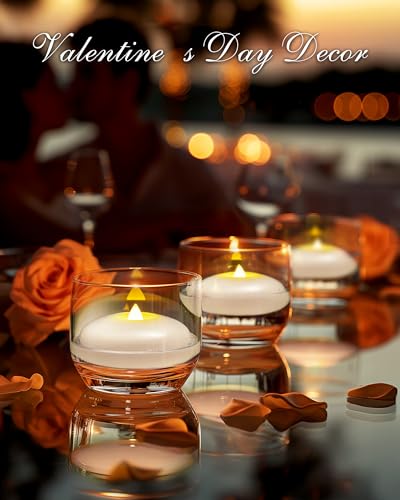 Homemory 24 Pack 3” Flameless Led Floating Candles, 200 Hour White Battery Operate Waterproof Tealights for Cylinder Vase...