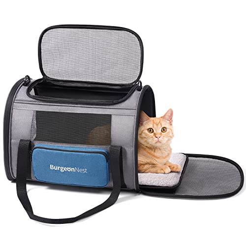 BurgeonNest Cat Carrier for Large Cats 20 lbs,Medium Pet Under 25 lbs,2 Puppy and Small Dogs with Unique Side Bag,Top Load...