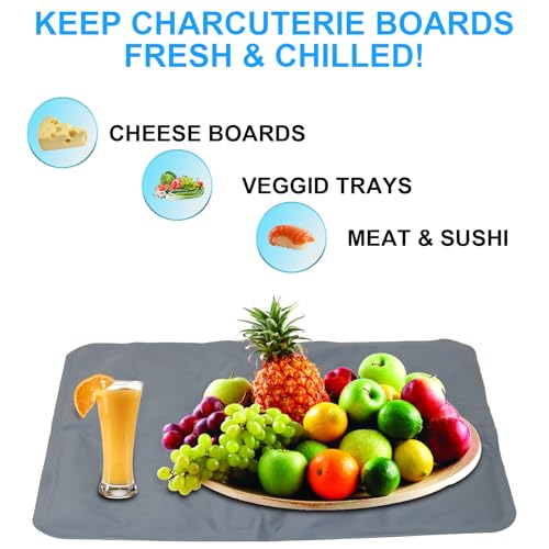 Reusable Freezable Ice Mat - 2 Pack, 19.7 x 15.7 Inch Charcuterie Chilling Mats for Cheese, Deli, Sushi & More, Keeping Fo...