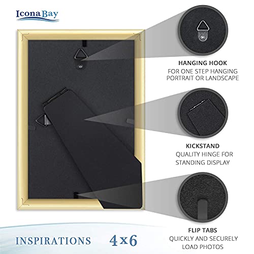 Icona Bay 4x6 Picture Frames (Gold, 6 Pack), Beautifully Detailed Molding, Contemporary Picture Frame Set, Wall Mount or T...