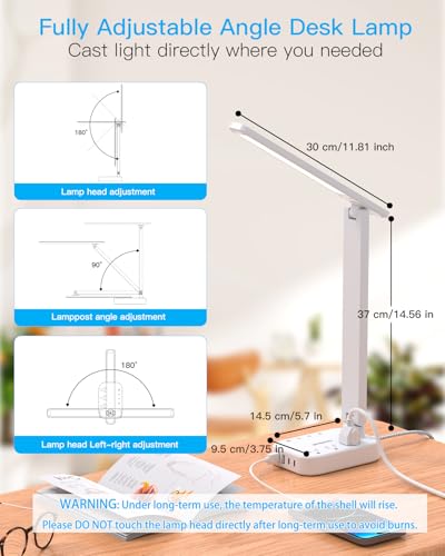 One Beat LED Small Desk Lamp Power Strip 5ft Extension Cord, 3 Outlets, 4 USB Ports(2 USB C), 4 Modes, 5 Level Touch- Hom...