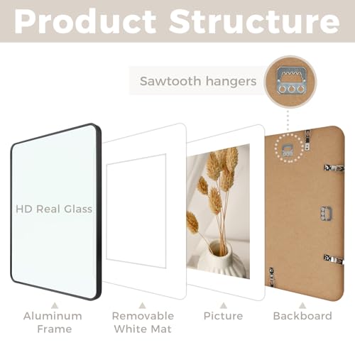 Golden State Art 16x20 Aluminum Picture Frame Black - With Mat for 11x14 Photo or Without Mat for Round Edges 16 x 20 Phot...