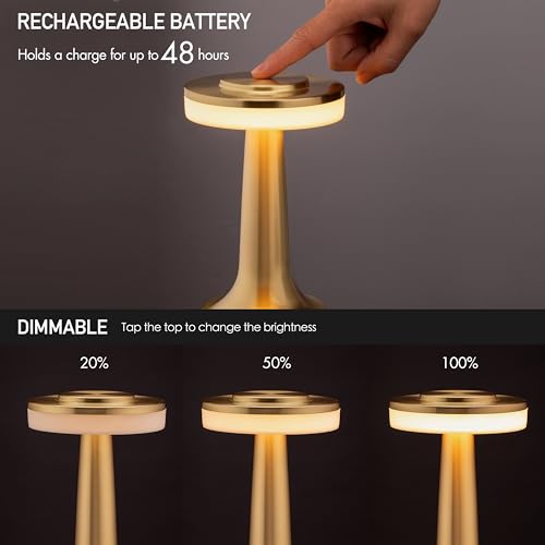 O’Bright Portable LED Table Lamp with Touch Sensor, 3-Levels Brightness, Rechargeable Battery Up to 48 Hours Usage, Night ...
