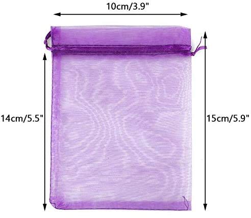 G2PLUS Purple Organza Bags 4x6 in, 100PCS Drawstring Organza Bags, Sheer Mesh Jewelry Pouches, Lavender Wedding Party Fest...
