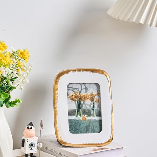 ZIHARA 4x6 Picture Frame, Ornate Photo Frame White & Gold, Hand-Crafted Resin Table Top Frame, Hanging Frames with Easel, ...