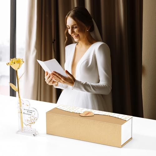 Mikasol Gold Dipped Real 24K Gold Rose, 1 Pack Infinity Flower Decor Hand Dipped in 24K Romantic Rose Gifts for Women in H...